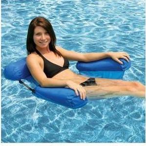 lot 17741 image: Poolmaster Blue Inflatable Floating Swimming Pool Lounge Chair- Retail $80