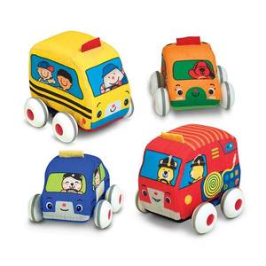 lot 17756 image: Melissa And Doug Pull Back Vehicle Set, Soft Baby Toy Set With 4 Cars and Trucks