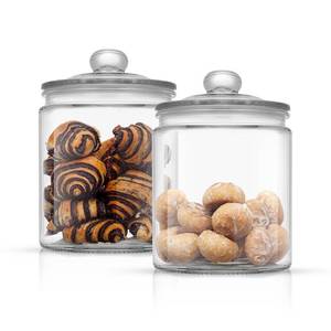 lot 17821 image: Round Glass Cookie Jars with Lids, Set of 2 Glass Storage Containers
