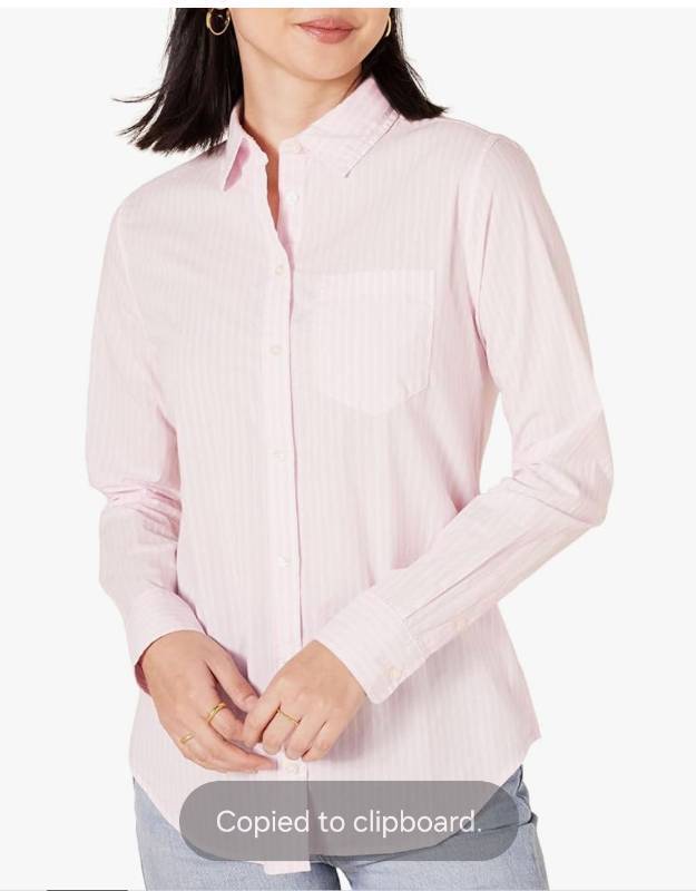 lot 13914 image: Amazon Essentials Womens Regular-Fit Long-Sleeve Button-Down Poplin Shirt, Business Casual, Office Work Pink Striped XL - Retail $22
