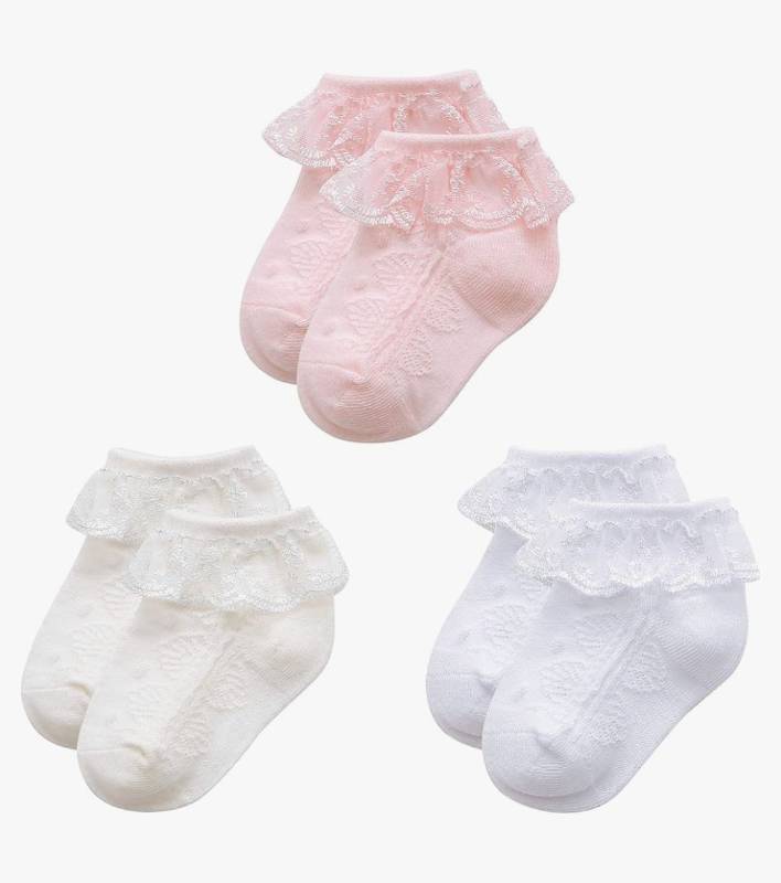 lot 13920 image: Durio Baby Girl Ruffle Socks - Soft Lace Dress Socks for Girls 0-12 MonthsLace Ruffle Trim, Ankle-Frilly Style, Soft Cotton Blend, Gentle Stretch Breathable Knit, Dress-Up Ready, Easy Outfit Matching - Retail $12