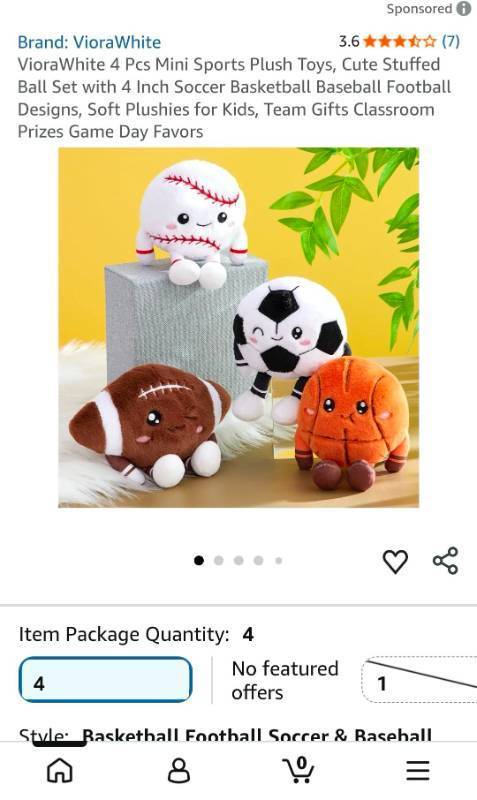 lot 5103 image: VioraWhite 4 Pcs Mini Sports Plush Toys 4 Inch Soccer Basketball Baseball Football - Retail $25