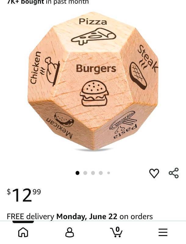 lot 18703 image: Wooden Food Decision Dice - Retail $12