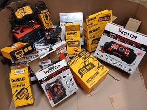 lot 60729 image: Pallet of Assorted DeWalt, Vector, Schumacher Power Banks, Inverters, Chargers. Some May Be Broken