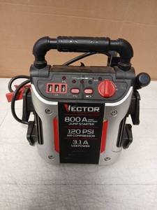 lot 62795 image: Vector 800A Peak Battery Jump Starter 120 PSI Air Compressor 3.1A USB Missing charger
