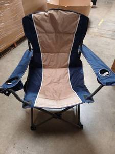 lot 62801 image: Camping Chair with Cup Holder and Armrests.  Right arm is ripped see pic
