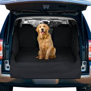 lot 5274 image: Frontpet Cargo Cover for Dogs, Water Resistant Pet Cargo Liner Dog Seat Cover Mat for SUVs Sedans Vans with Bumper Flap Protector, Non-Slip, Backseat Cover, Trunk Liner Universal Fit (LargeBlack) - Retail $40