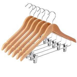 lot 5275 image: Ulimart Wooden Hangers with Clips 12 Pack Wooden Pants Hangers,Skirt Hangers with Adjustable Clips,Hangers for Pants,Jeans,Slacks,Shorts Natural - Retail $24