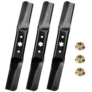 lot 5284 image: POSFLAG 3 Pack 942-05056A Cub Cadet 54 Inch Mower Blades with Blade Nuts for Cub Cadet ZT1 54, ZT2-54, RZT L 54, RZT-LX54 Zero-Turn Mowers Replaces 942-05056A Cub Cadet Blades, 742-05056A - Retail $29