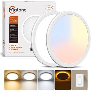 lot 5299 image: Matane 2Pack Dimmable Flush Mount Ceiling Light Fixture with Night Light, 18W 3000K4000K5000K Selectable, LED Low Profile Ceiling Lights for Kitchen Bedroom Hallway, 8.7inch White Round - Retail $212