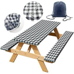 lot 5301 image: YILEGSYO Picnic Table Cover with Bench Covers, 6ft Outdoor Elastic Waterproof Tablecloth, Fitted Table Cloth for Rectangle Tables for Camping RV, BBQ, 72x30 Inches 4 Pcs Set (Black & White)