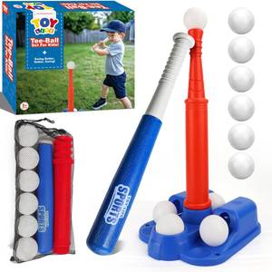 lot 5313 image: TOY Life T-Ball Set for Toddlers Ages 3-5 Kids Baseball Set with Bat, Tee and 6 Balls Outside Toys & Birthday Gift for 3, 4, 5, 6, 7, 8 Year Old Boys - Retail $24