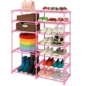 lot 5316 image: LNYZQUS 7-Tier Large Pink Shoe Rack, 24 -30 Pairs Tall Shoe Organizer Shelf, Kids Boots Stand Organizer For Garage Closet Entryway - Retail $25