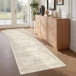 lot 5339 image: Restydon Washable Runner Rugs for Bedroom - 2x6 Runner Rug Non Slip, Ultra-Thin Entryway Runner, Soft Abstract Kitchen Runner for Hallway, Laundry, Bathroom, Indoor Door Mat(2x6, BeigeIvory) - Retail $24