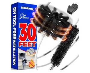 lot 5344 image: Holikme 30 Feet Dryer Vent Cleaner Kit, Flexible Lint Brush with Drill Attachment, Fireplace Chimney Brushes Extends Up to 30 Feet for Easy Cleaning, Use with or Without a Power Drill - Retail $22