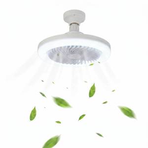 lot 5348 image: Souxgjey Socket Fan Light with Remote,E26E27 Screw-in Small Ceiling Fan,Dimmable 3000K-6000K LED,3 Speeds,Low Profile Fixture for Bedroom Kitchen Garage-White - Retail $24