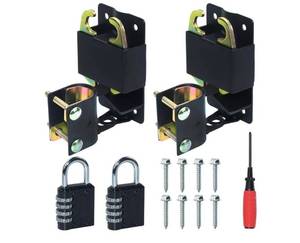lot 5350 image: GELASKA 2 Pack S16100700 Two Way Lockable Gate Latch for Metal Gates, Farms, Pastures, Ranches, with 1-14 to 1-12 Diameter, Black, Part Number S16100700, with 4-Digit Combination Lock (Small) - Retail $34