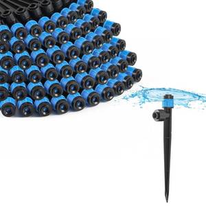 lot 19308 image: MIXC 60pcs Quick-Connect Drip Irrigation Emitters Fan Shape for 14 Drip Irrigation Tubing - Adjustable Push-to-Connect 360° Drip Emitters Vortex on 5.5 Sturdy Stake for Irrigation System - Retail $22