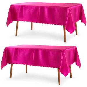 lot 19311 image: P Pothuiny 2 Pack Hot Pink Satin Tablecloth 60 x 84 Inches Rectangle Table Cloth Overlay Satin Table Cover Bright Smooth Fabric Decoration for Wedding Banquet Party Dining - Retail $14