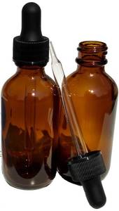 lot 19313 image: Dropper Stop 2oz Amber Glass Dropper Bottles (60mL) with Tapered Glass Droppers - Pack of 2 - Retail $5
