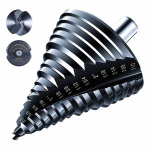 lot 19333 image: toolant Gigantic Step Drill Bit(Pro), 14 - 2-12(15 Step Size), 12 Shank Unibit Step Drill Bit for Metal, Aluminum, Plastic - Retail $53