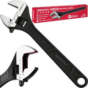 lot 19346 image: SEDY 10-Inch Adjustable Wrench, Black Oxide Finish Wide Jaw Spanner with InchMetric Scale, Premium Drop Forged Steel for Automotive Plumbing and Household Repairs - Retail $10
