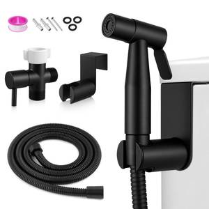 lot 19362 image: Handheld Toilet Bidet Sprayer, Water Pressure Adjustable Sprayer with Hose and 78 T-Valve, Jet Spray and Soft Spray, for Toilet, Bidet, Shower etc., Stainless Steel, Black - Retail $17
