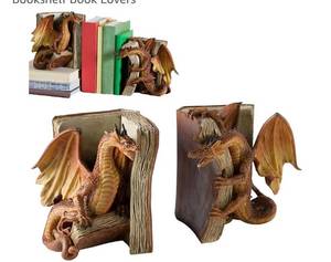lot 19374 image: Vintage Gothic Dragon Bookends - 1 Pair Medieval Dragon Decorative Bookends for Shelf DecorMedieval Gothic Evil, Unique, Cool, Resin, Fantasy, Dragon Statue Decor, Home Decoration for Shelf Bookshelf Book Lovers ONLY 1 - Retail $36