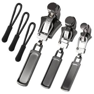lot 19382 image: Zipper Repair Kit, 3 Different Sizes Zipper Slider Replacement, Quick Install Zip Detachable Pulls Heads with 6 Pcs Tab Pulls for Jackets, Luggage, Backpack, Bags(BlackSML)