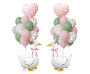 lot 19383 image: One Silly Goose Birthday Decorations Girl Goose Balloons with Pink Printed Latex Balloons, Pink Bow & Hats, Cute Baby Girl 1st Birthday Party Supplies - Retail $20