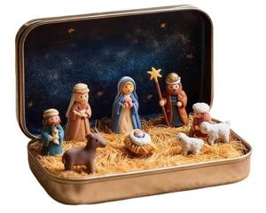 lot 19394 image: Mini Christmas Nativity Set in a Tin Box - Handcrafted Pocket Size Nativity Scene Gift Tin - Resin Nativity Sets & Figures, Christmas Decoration Indoor for Home Gifts Decor (1PCS) - Retail $6