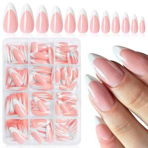 lot 19397 image: Bellelfin 240Pcs French Tip Press on Nails Medium Fake Nails Almond Nails Press ons White French Tip Glue on Nails Nude Acrylic Nails for Women Girls Artificial Fingernails - Retail $8