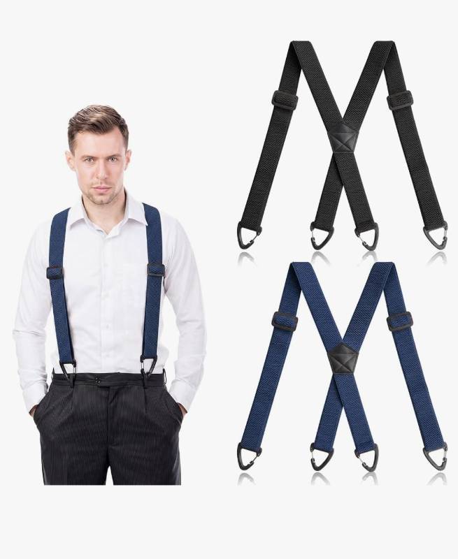 lot 13860 image: 2 Pcs X Back Hidden Suspenders for Men, 1.5 Inch Heavy Duty Under Clothing Suspenders with Adjustable Clips CAMEL COLORED - Retail $20