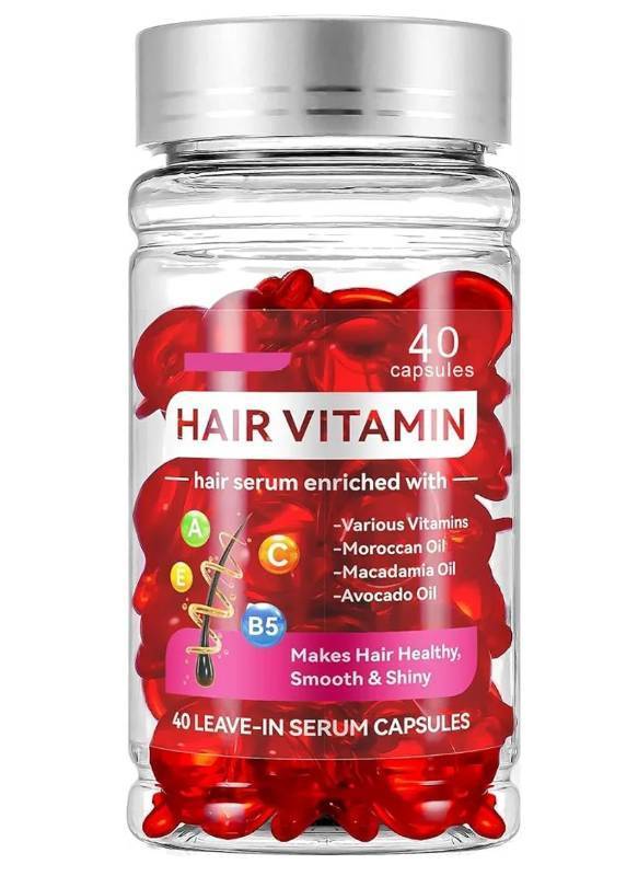 lot 13863 image: Hair Treatment Serum, 40 CapsulesVitamins A C E Pro B5,No Rinse Essence for Frizzy and Dry Damaged Hair,Enriched with Argan Avocado & Moroccan Oil - Retail $10
