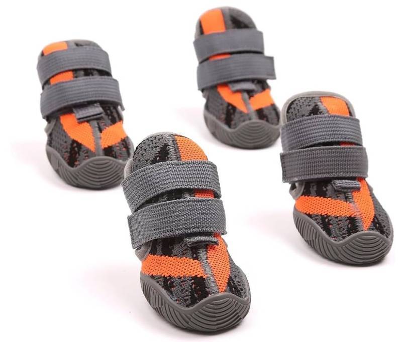 lot 13886 image: Dog Shoes for Large Dogs,Dog paw Protectors, for hot pavements in Summer, Snowy Days in Winter, Outdoor Walking, and Indoor Hard Floors, Woven Breathable Upper (Dark Gray, Size 3 Width 1.8) - Retail $33