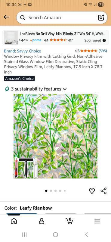 lot 15424 image: Savvy Choice Window Privacy Film with Cutting Grid, Non-Adhesive Stained Glass, 17.5 x 78.7 inch - Retail $9