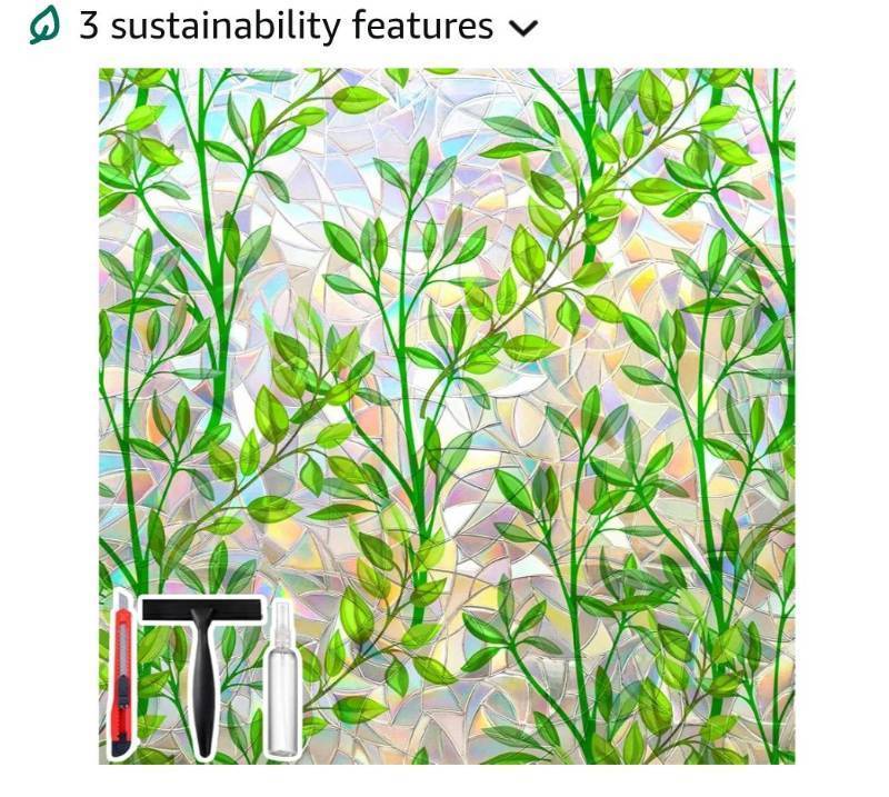 lot 15427 image: Savvy Choice Window Privacy Film with Cutting Grid Non-Adhesive Stained Glass 17.5 x 78.7 inch - Retail $9