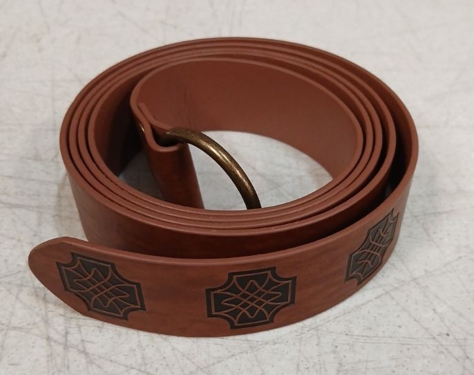 lot 15435 image: Leather Belt with Geometric Embossed Pattern and Metal Buckle - Retail $10