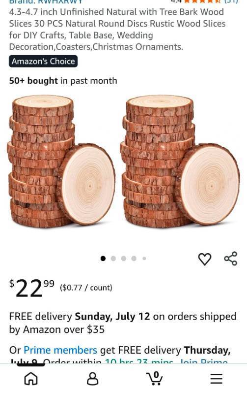 lot 5096 image: KWHARWT 4.3-4.7 inch Natural Round Wood Slices with Tree Bark 30 PCS
