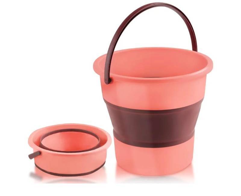 lot 5161 image: Collapsible Bucket with Handle Pink and Brown