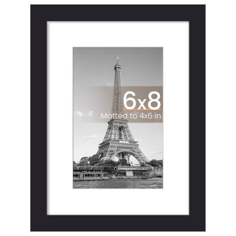 lot 13821 image: upsimples 6x8 Picture Frame, Display Pictures 3.5x5.5 with Mat or 6x8 Without Mat, Wall Hanging Photo Frame, Black, 1 Pack - Retail $8