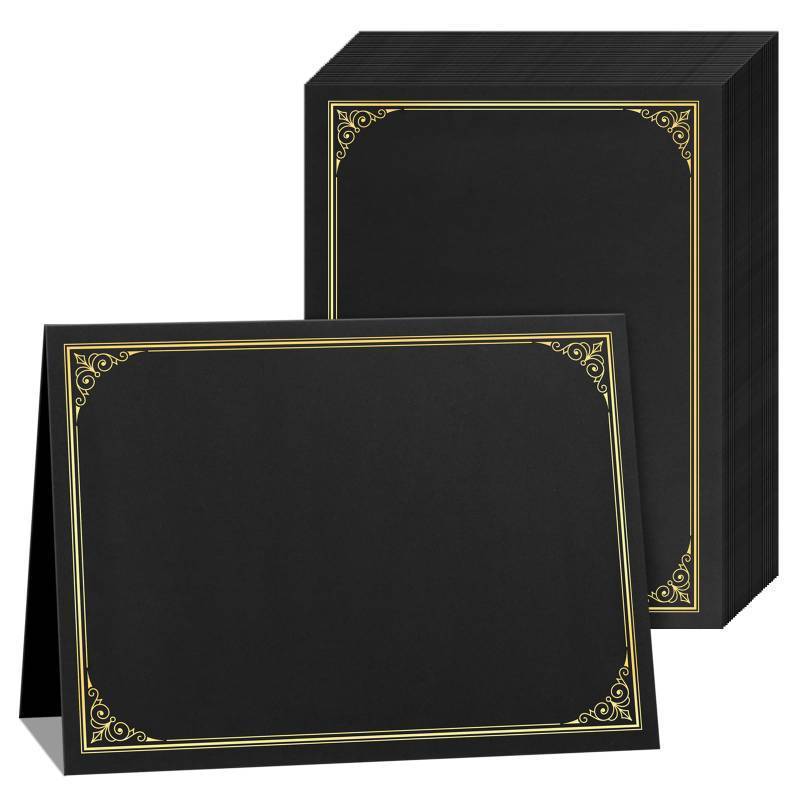 lot 1760 image: SUNEE Certificate Holders(Black, 80 Packs, New Pattern), Diploma Covers Gold Foil Border, for Letter Size 8.5x11 Certificates, Cardstock, Document Papers