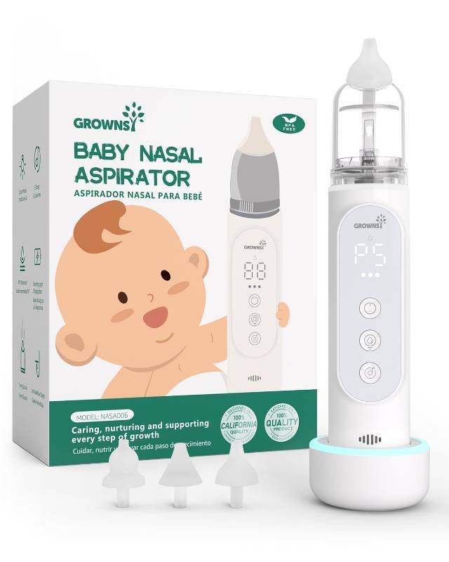 lot 1781 image: GROWNSY Nasal Aspirator for Baby, Upgraded 5 Suction Levels Baby Nose Sucker, IPX7 Waterproof Electric Nose Suction for Baby, Booger Sucker for Toddlers with Automatic Cleaning &Music &Light Functions - Retail $44