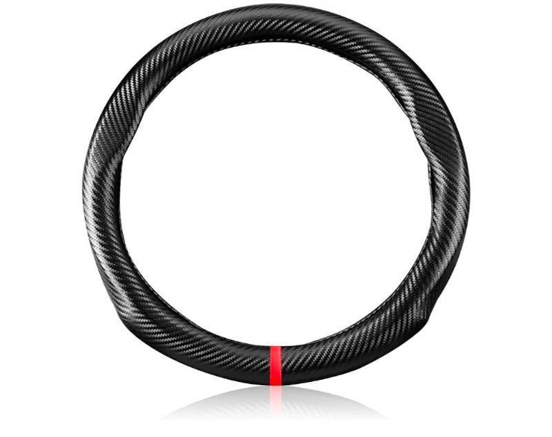 lot 7486 image: Steering Wheel Cover Carbon Fiber Pattern Black with Red Accent