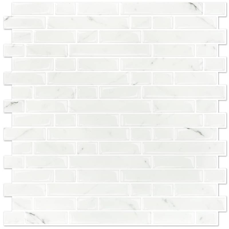 lot 7504 image: STICKGOO 10-Sheet White Marble Look Peel & Stick Backsplash, 12inX12in Stick on Wall Tiles for Kitchen Backspalsh (Thicker Design) - Retail $44