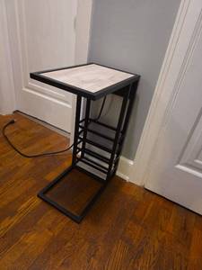 lot 123 image: Side Table with Power Outlet and USB Ports Black Frame