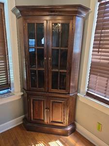 lot 127 image: Two-Piece Display Cabinet with Glass Doors and Lower Storage