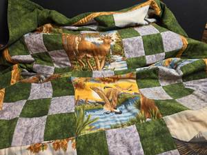 lot 162 image: Handmade Patchwork Quilt with Wildlife Print Blocks