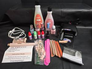 lot 163 image: Nail Care Flawless Mani Device, Sensationail LED Lamp, Polish Remover, Polish, files, and More