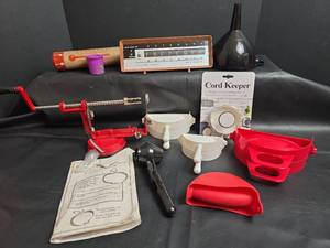 lot 179 image: Norpho Apple Machine Peeler Corer Slicer, Cord Keeper, Oven Mit, and More